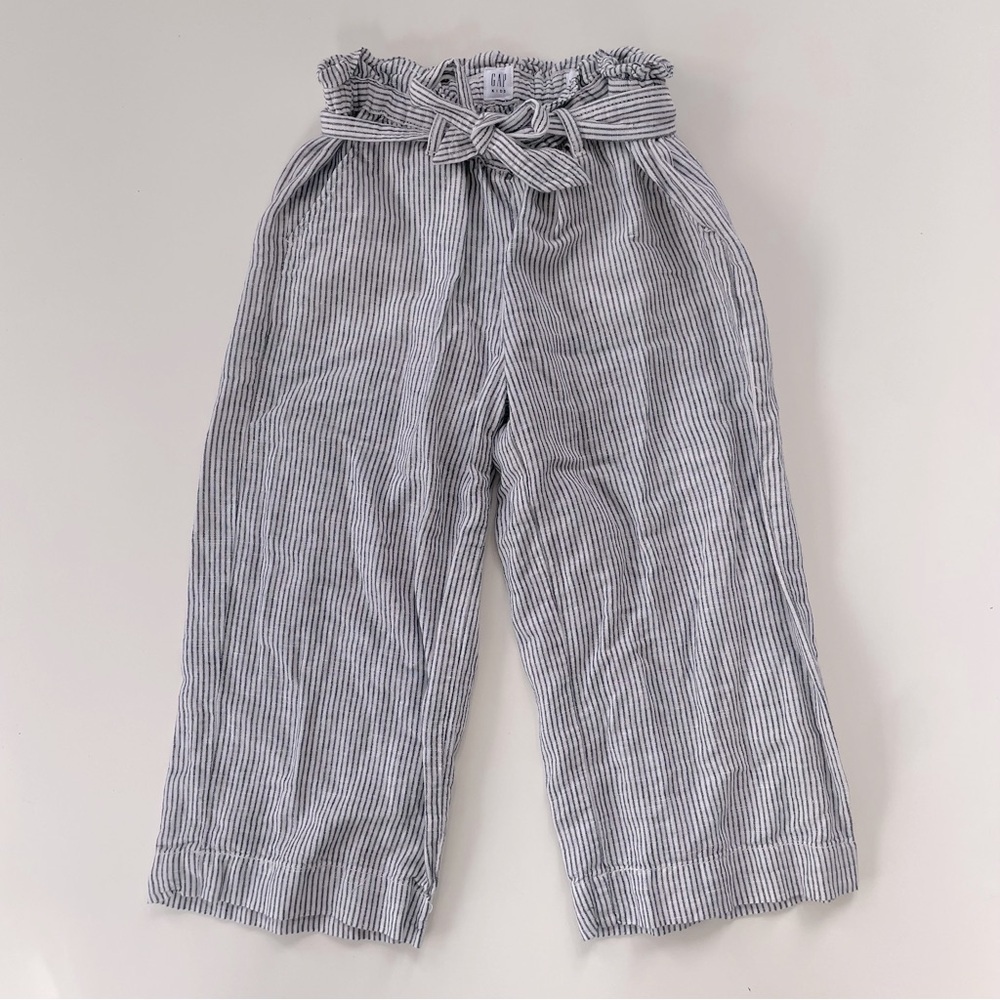 GAP Kids Girls White Gray Striped Linen Blend Paper Bag Cropped Pants MEDIUM